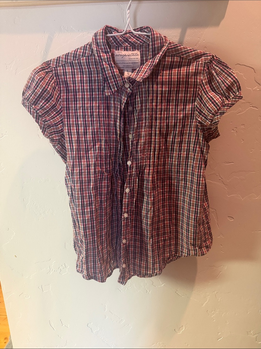 Aeropostale Girls' Red and Blue Plaid Button-Down Shirt